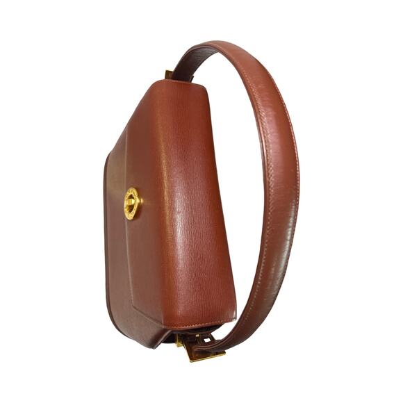 Vintage Valentino Garavani Embossed Leather Top Handle Crossbody Bag Brown Gold - Picture 9 of 13